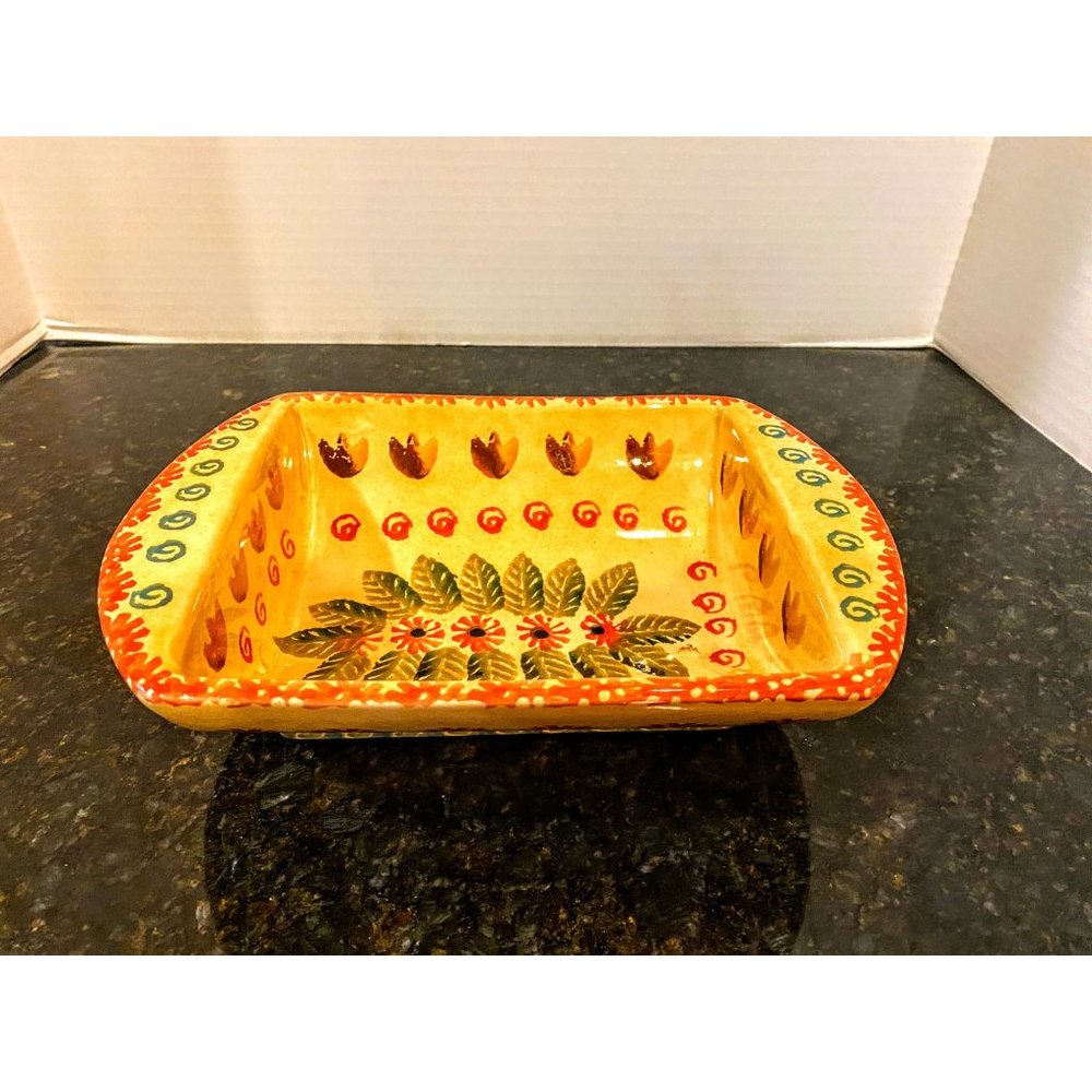 Italian ARS Hand Painted 9.5 Inch Tuscan Art Pottery Floral Footed Bowl